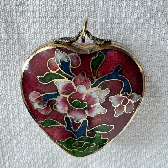 Vintage Cloisonné Heart Enamel Locket - Gold Tone - Picture 4 of 6